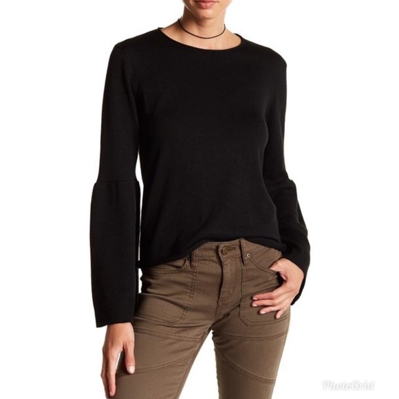 John + Jenn Bell Sleeve Crew Neck Sweater Caviar L - Picture 1 of 9